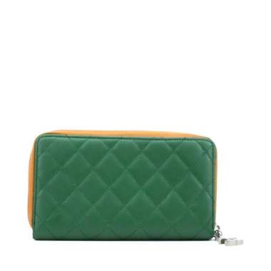 Chanel Long Wallet Zip Around Green Orange I15430C