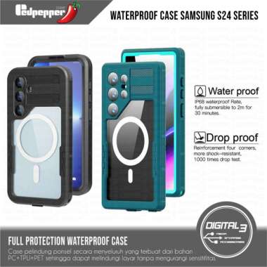 Redpepper Case Waterproof Magnetic IP68 Magsafe for Samsung S24 Ultra Plus Outdoor Diving S24 Hitam