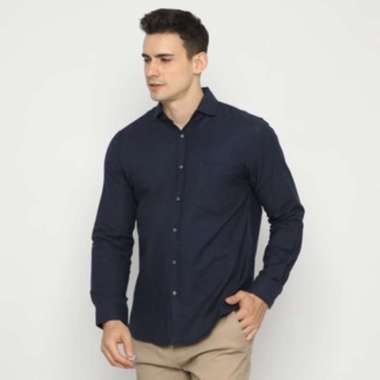Code Male - Warner Kemeja Oxford Pria Lengan Panjang Navy Dark Slimfit - navy dark, XXL navy dark S