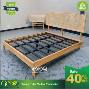 Tempat tidur dipan ranjang rotan minimalis kayu jati 180x200