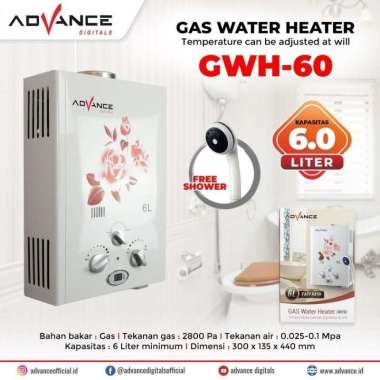 Advance Water Heater GWH-60 Pemanas Air Gas 6Liter LED Display Bubble Wrap