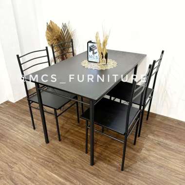 Meja Makan Set Kaki Besi Free 4 Kursi Minimalis Industrial Mebel Furniture MCS Semarang Jateng sdh o