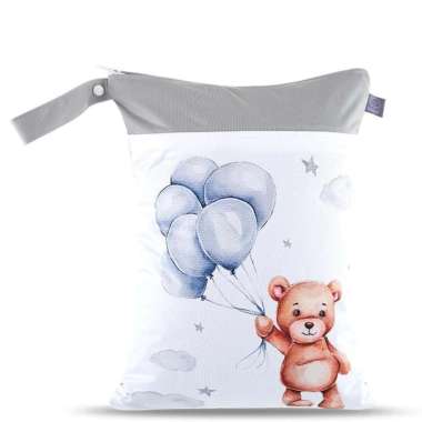 Happy Flute Diaper Wet Bag - Grey Bear Balloon