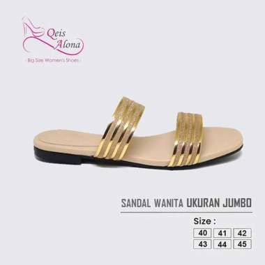 Marcela Gold - Sandal Wanita Emas Flat Big Size Sendal Casual Santai Cewek Ukuran Jumbo 42