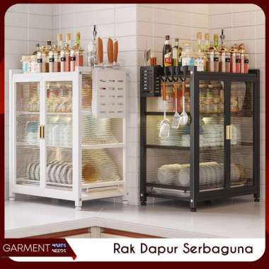 Rak Lemari Dapur Susun Kaca Transparan Penyimpan Piring Mangkuk Bumbu Alat Dapur Kabinet Rack HITAM 
