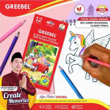 365 GREEBEL Pensil Warna | Pensil Warna 12 Warna Panjang | GREEBEL 1812 Jumbo Hexagonal