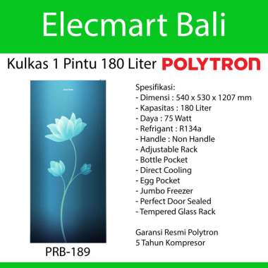 Kulkas 1 Pintu 180 Liter Polytron PRB-189 PRB189