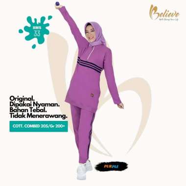 BELIVE Setelan Baju Olahraga Wanita Dewasa One Set Sporty Muslimah BMS-33 M Ungu