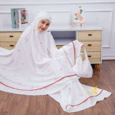 Abidah.co - Mukena Bordir Coquette Pita Dewasa 2in1 Katun Pololinen Premium Renda Prada Cantik Putih
