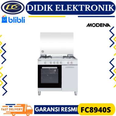 Kompor Freestanding Modena FC 8940 S, 4 Tungku Gas dengan Oven dan Grill Stainless Steel Silver