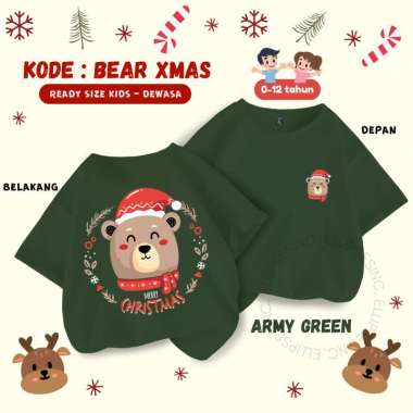 ELLIPSESINC Kaos Anak Laki Laki Perempuan Bear Xmas KIDS3 ARMY GREEN