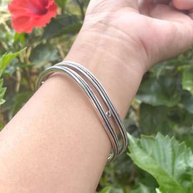 Gelang Bracelet Bangle Perak Silver Bali Asli 925 Gelombang Tali Air tumpuk Dewasa Wanita Pria Elega