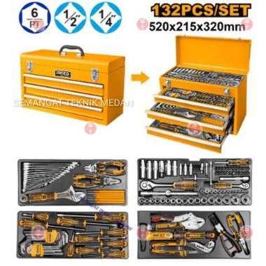 132pcs PERKAKAS MEKANIK TOOLBOX TOOLSET TOOL SET KIT INGCO HTCS221321