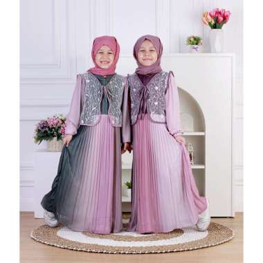 Dungdungkids Gamis Anak Moreen Ceruty Babydoll Plisket Rompi Tile Bordir Free Pashmina 3 - 12 Tahun 
