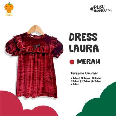 PLEU Dress Laura | Baju Anak Perempuan Usia 6 Bulan-6 Tahun 3 tahun Merah