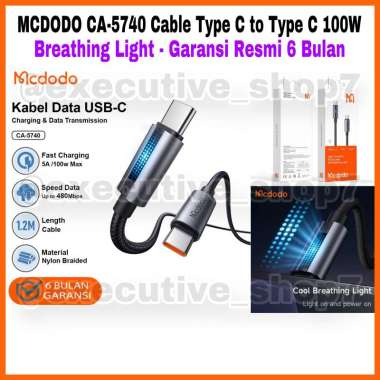 MCDODO CA-5740 Cable Type C to Type C 100W - Breathing Light - Garansi Resmi 6 Bulan