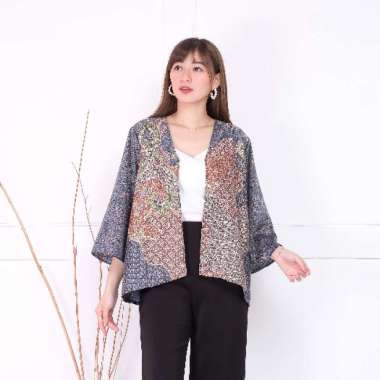 C2W Clothtowear Outer Batik Wanita All Size Satin Women's Clothes 925-SBN Navy