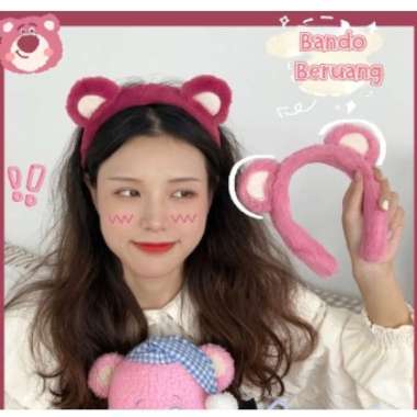 BD063 BANDO KARAKTER LOTSO/ BANDO BULU KEPALA BERUANG BANDO BERUANG FASHION KOREA LUCU PINK