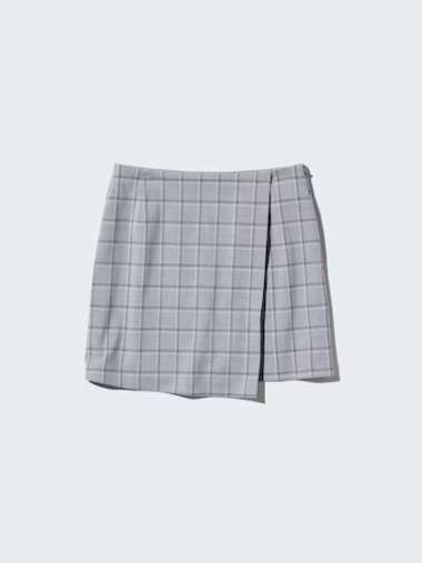 UNIQLO Rok Model Celana Wrap Kulot Skort wanita motif kotak gray XS