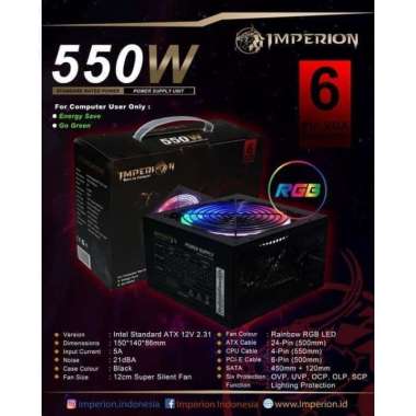 Power Supply Imperion 550w LED RGB 6 PIN Power Supply Gaming PSU