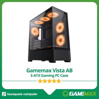 Gamemax Vista AB Black + 6x ARGB Fan E-ATX CPU PC Gaming Case