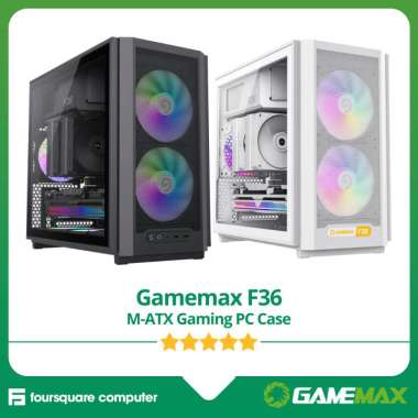 Gamemax F36 Black & White + 3x ARGB PWM Fan Gaming CPU Case M-ATX Hitam