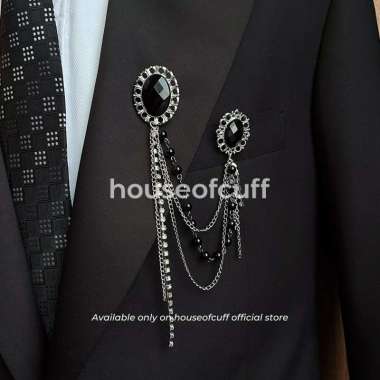 houseofcuff lapel pin brooch rantai jas pria silver black stone