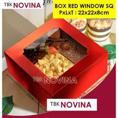 RED BOX / KOTAK KUE MERAH / KOTAK HANTARAN WEDDING / KOTAK SANGJIT RED WINDOW SQ