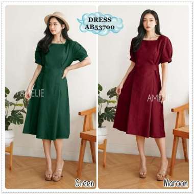 AB53700 Mini Midi Dress Pesta Natal Imlek Sincia Wanita Korea Import Merah Maroon Red Hijau Emerald