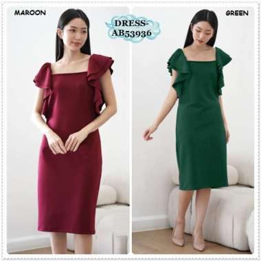 AB53936 Mini Midi Dress Pesta Natal Imlek Sincia Scuba Wanita Korea Import Merah Maroon Red Hijau Em