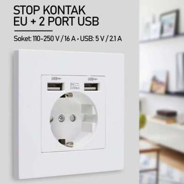 Taffware Stop Kontak EU Colokan Listrik Dinding dan 2 Port USB 2100 mA WS222 T Colokan Listrik Stake