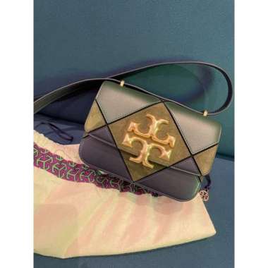 Tory Burch Eleanor Small Shoulder Bag in Diamond Quilted Pine Tree / Navy