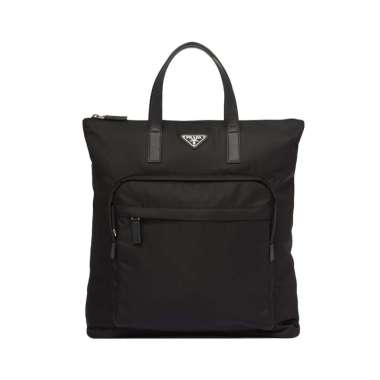 Prada Re-Nylon Saffiano Leather Tote Bag Black Black