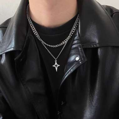 kalung fashion pria double layer cool style necklace jka278