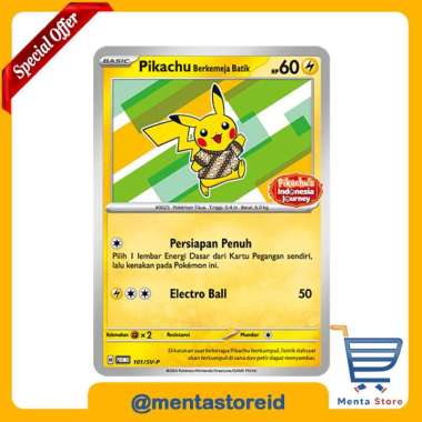 Kartu Pokemon TCG - Pikachu Berkemeja Batik - v1 non Holo Promo Card Bali Green 101/SV-P - Indonesia