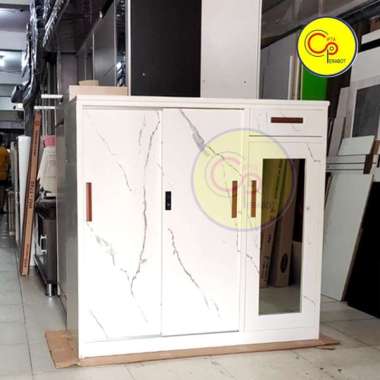 Lemari Sepatu Besi Sliding Kunci Anti Rayap Banjir Jamur Shoe Cabinet Marble