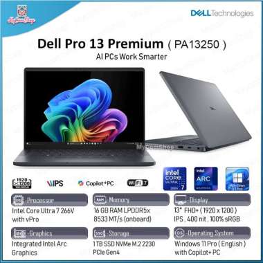 Dell Pro 13 Laptop Ultra 7 32GB RAM 1TB SSD Touchscreen Hitam