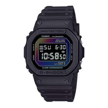 Jam Tangan Pria Casio G-Shock DW-5600RW-1DR Rainbow Brick Wall Digital Dial Black Resin Band Hitam