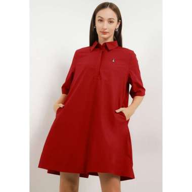 Hush Puppies Carlene Mini Mini A-Line Shirt Dress Wanita L Red