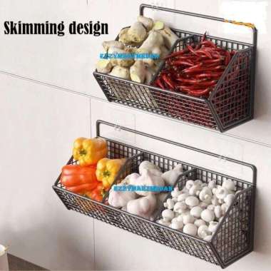 Rak Dapur Gantung 2 Sekat & 3 Sekat Tempel Dinding Rak Penyimpanan Bawang Putih 2 Sekat