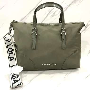Bimba Y Lola Nylon Shopper Large in Khaki White Logo Strap