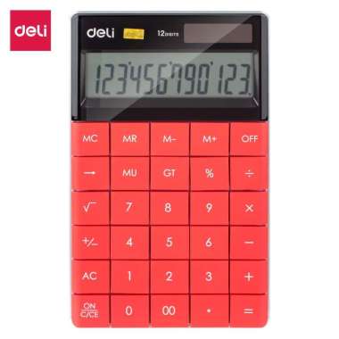 Deli Kalkulator Scientific 12 Digit Dua Power (Solar Cell + Battery LR44) Kalkulator Lucu Red