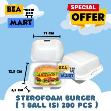 Sterofoam Burger Isi 200 Pcs | Styrofoam HB-01 / Gabus Kotak Makan Tempat Snack Kue