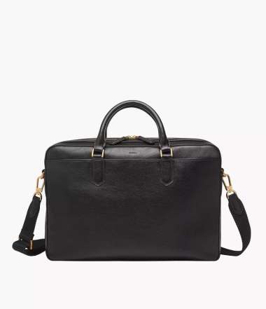 Fossil Asher Leather Briefcase Black Tas Pria MBG9614-001