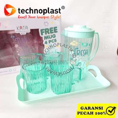 TECHNOPLAST KATA ADORE WATERJUG SET WITH TRAY Free Mug 4Pcs Eskan Teko Plastik Bonus gelas Pink