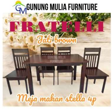 Meja Makan Stella Bahan Kayu Solid 6 Person