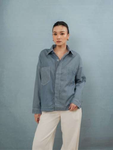 Kemeja Wanita Oversize Denim | Denim Oversized Shirt blue