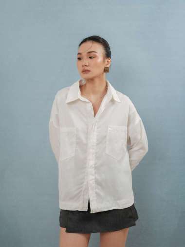 Kemeja Wanita Oversize Denim | Denim Oversized Shirt white