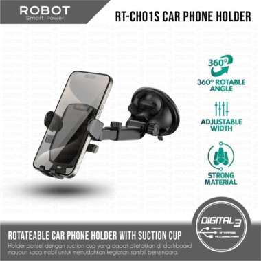 ROBOT RT-CH01S Car Phone Holder HP Mobil Suction Cup Rotasi 360° Docking Dudukan Smartphone Kaca Dep