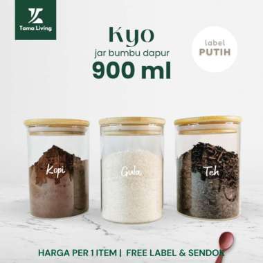 TAMA LIVING Kyo Jar Bumbu Dapur Gula Kopi Teh 900 ml Label Putih Tempat Bumbu Toples Bumbu Dapur Jar
